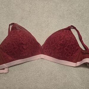 Knix Deep V Lace Wireless Bra In Pomegranate